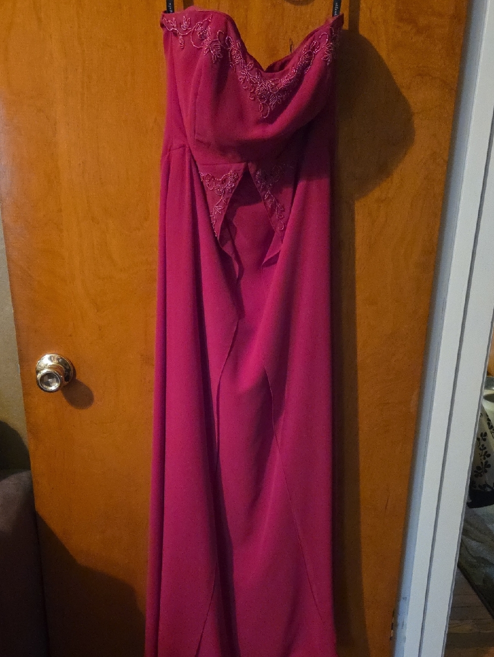 Alfred Angelo Strapless Red Lace-Trim Gown